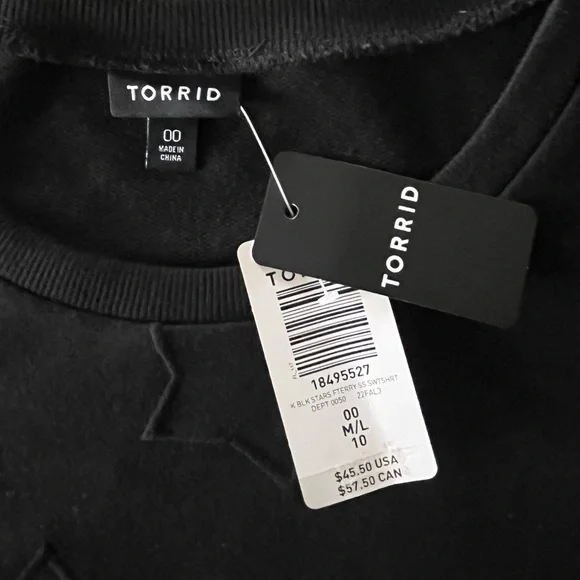 Torrid Short Sleeve Top Embroidered Star Pattern Black M L New - Picture 9 of 12